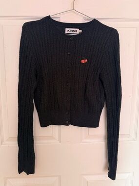KIRSH Dark Grey Cable Knit Cropped Cardigan Cherry Logo Size 1 Korean